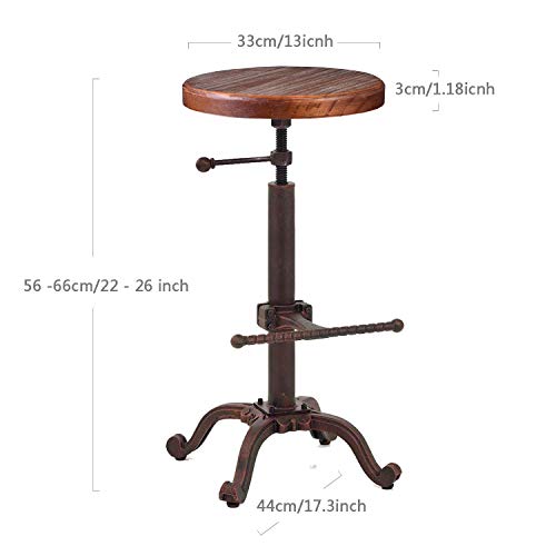 Topower Industrial Retro Vintage Farm Wooden Tractor Stool Kitchen Swivel Height Adjustable bar Stool (Copper)