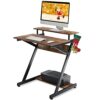 FITUEYES Z-Shaped Computer Desk with Monitor Riser, Space-Saving Black Writing Table, Ideal for Small Spaces, Wooden Home Office Workstation, 70x