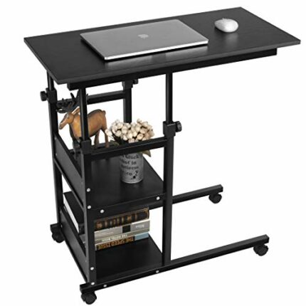LAVIEVERT C-Shaped Side Table with Storage Shelves, Height Adjustable Sofa Couch Coffee End Table Bedside Table Laptop Desk with Wheels for Livin