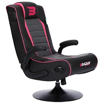 BraZen Serpent 2.1 Bluetooth Surround Sound Gaming Chair Foldable Pu Leather Seat with Pedestal Base - Pink