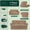 CHUN YI 5 Piece Stretch Sofa Cover, 2 Seater Slipcover with Two Separate Cushions and Backrests, Jacquard Spandex Fabric(2 Seater,Camel)