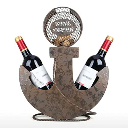 N/A Anchor Wine Rack Two Bottles of Wine Holder Vintage Art Ornament Handicraft Hotel or Bar Decor Kitchen Desk Decor