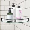Halyuhn Glass Corner Shower Shelf for Bathroom Wall Mounted, Glass Bathroom Shelf Shower with 6MM Thick Clear Tempered Glass, Glass Shelves for S