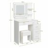 Dradaomull Makeup Vanity with LED Light in 3 Colors, Vanity Table with 4 Shelves and 5 Drawers, Dressing Table with Chair and Adjustable Brightne