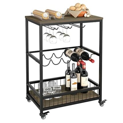 DSHGDJF Serving Trolley Kitchen Trolley Cart, Wine Rack Storage Shelf, Lockable Wheels Wine Rack Cabinet for Home Bar Furniture