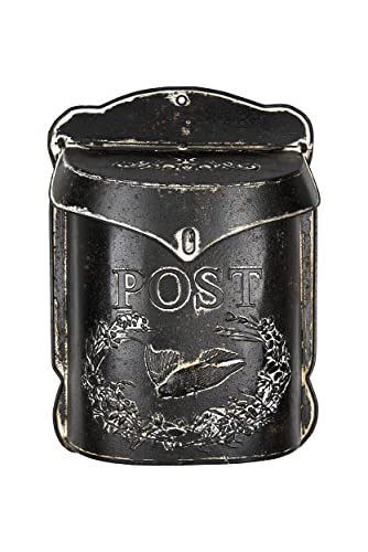 Creative Co-op Black Embossed Tin Letter Post Box, 10" x 15.5"