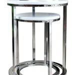 ASPECT Paloma Set of 2 Round Nesting Table, Glossy Tops Base, Metal, White/Chrome, L 40 diax50(H) cm/S 30x40(H) cm