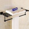 Towel Rack Wall Mounted Stainless Steel Double Layer Towel Shelf Bathroom Towel Rail Black Painted Surface Rustproof Towel Hanger Drilling Instal
