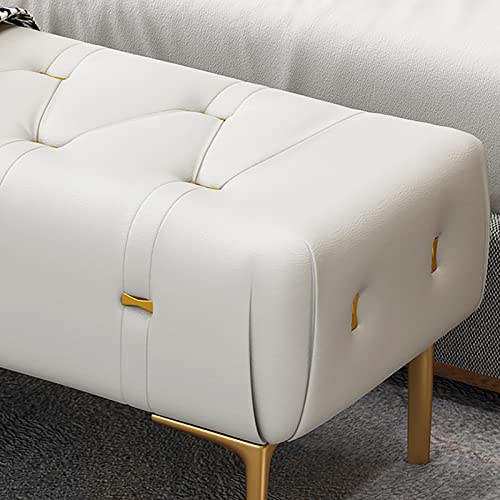 Luxurious End of Bed Bench,Leather Upholstered Bench Bedroom Bench with Golden Legs,Entryway Bench,Modern Bench Seat for Livng Room-Light Gray 80