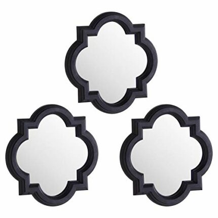 Hill 1975 Set of Three Dark Grey Quatrefoil Mirrors, Wood, Glass, Multi-Colour, One Size