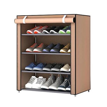IBUGER Free Standing Shoe Racks,5-Tier Shoe Storage Shelf - Non-woven Shoe Organizer for Entryway and Closet Hallway, Hold 8-12 Pairs of Boots
