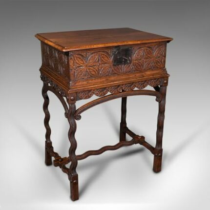 Antique Bible Box, English, Oak, Chest On Stand, William & Mary, Bespoke Frame