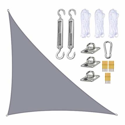RTWAY Sun Shade Sail Triangle 4 x 4 x 5.7 m UV Block Canopy for Patio, Right Angle Garden Shade Sails with Fixing Kit, Sunshade Awnings for Outdo