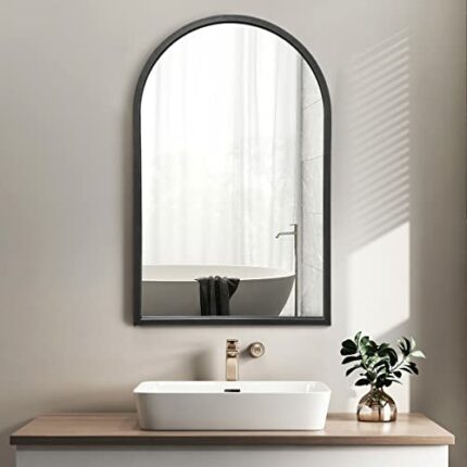 ZMYCZ Arched Wall Mirror, Black Arch Mirror, Bathroom Wall Mounted Mirror, Arched Top Mirror, Vanity Window Mirrors for Wall, Makeup Mirror with