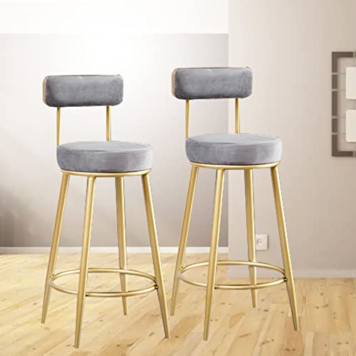 RTYHN Bar Stools Set of 2 Farmhouse Kitchen Breakfast Bar Stools Modern Chairs with Back Gold Metal Legs Bar Height Stools 26 inch Seat Height Co