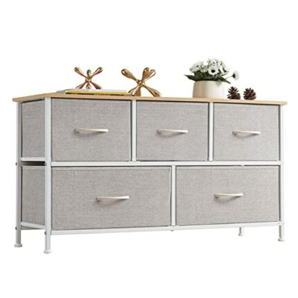 Somdot Chest of Drawers for Bedroom with 5 Drawers, Wide Storage Unit with Removable Fabric Bins for Wardrobe Closet Bedside Nursery Living Room