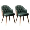 Faux Leather Upholstered Chair, Set of 2 Mid Century Modern Orange Dining Chairs with Walnut Wood Frame Accent Chair for Kitchen Dining Living Ro