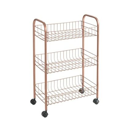 Metaltex Lugano 3-Tier Trolley with Wheels - Multipurpose Storage Cart for Home including Kitchen, Bathroom, Office and Garage - Polytherm Copper