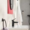 GROHE Start QuickFix Towel Ring (Metal, Concealed Fastening, Including Screws and Dowels, Extra Easy to Fit QuickGlue), Size 200 mm, Matt Black,