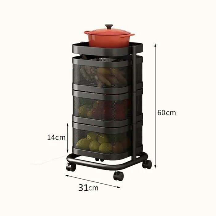 JJZXD Kitchen Multi-Layer Vegetable Fruit Trolley Shelf Floor Pulley Can Rotate Seasoning Bottle Sundry Organizer Rack