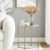 VASAGLE Round Side Table, Small Coffee Table, 2-Tier Tempered Glass End Table with Steel Frame, Bedside Table, with Open Storage Shelf, Modern St