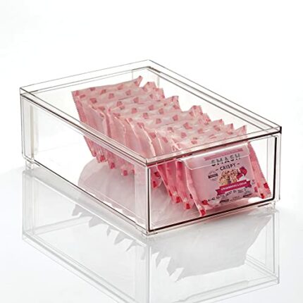 mDesign Shoe Storage Box – Stackable Plastic Storage Container with Pull-Out Drawer – Wardrobe Organiser for All Types of Footwear – Clear