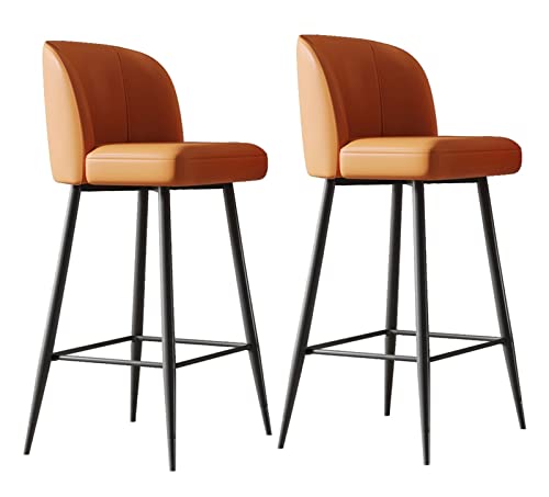 ADEADE 65cm Height Leather Barstools Set of 2 Island Bar Chairs with Back Bar Stools Counter Height Carbon Steel Metal Legs Upholstered Seat for