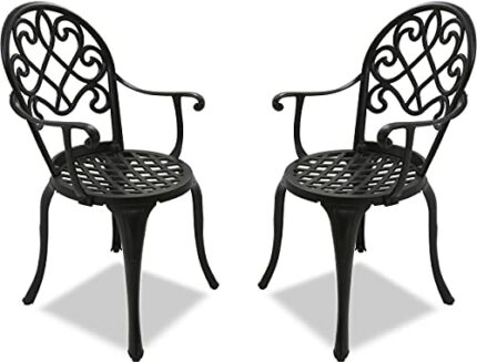 Centurion Supports Prego 2-Large Garden & Patio Bistro Chairs with Armrests in Cast Aluminium Black
