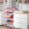 5-Tier Kids Shoe Rack 10 Pair,LNYZQUS Pink Small Shoe Organizer Shoe Shelf,Toddler Shoe Stand for Narrow Space, Cute Shoe Rack Floor for Women &