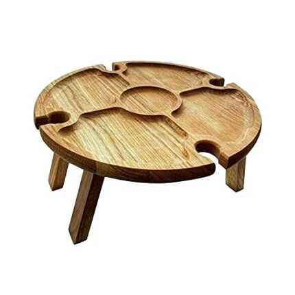 Huaxingda Outdoor Wooden Folding Picnic Table, 30cm Diameter Portable Wooden Outdoor Folding Picnic Table 2 In 1 Wine Glass Rack, Used For Garden
