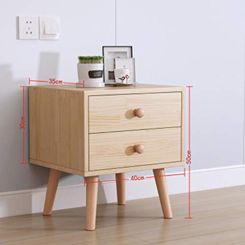 maozi Solid Wood Bedside Table Nordic Sideboard, Bedroom Small Apartment Home Storage Double Drawer Bedside Table