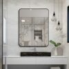 TheiaMo 36"x28" Bathroom Mirror Wall Mounted, Rounded Rectangular Bathroom Vanity Mirror, Framed Bathroom Mirror, 45° Beveled Edge Polished Frame