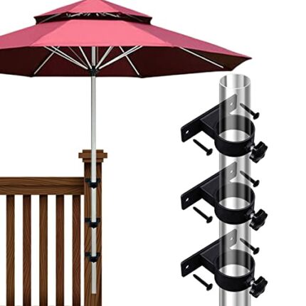 VANROUG Patio Umbrella Holder Outdoor Clamp Mount Bracket for Deck Railing Fences,Balcony or Courtyard(3 PCS Black)