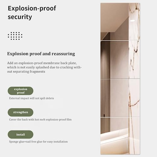Full Body Wall Mirrors, 11.81x11.81 Inch 4pcs Acrylic Plexiglass Mirror Wall Mounted Full Length Frameless Mirror Makeup Large Long Mirror for Wa
