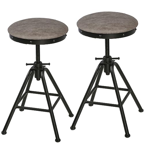 BOKKOLIK Industrial Bar Stools Swivel PU Seat 19.7-25.6inch Height Adjustable Industrial Short Stool Farmhouse Kitchen Island Stool Dining Chair