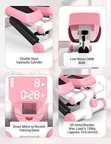 Tohoyard Steppers for Exercise, Mini Stepper with LCD Monitor, Quiet Fitness Stepper with Resistance Bands, Gym Stair Stepper for Home Workout, L