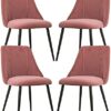 Flannel Dining Chairs Set Of 4 Ergonomic Design Kitchen Chairs with Black Metal Legs Dining Chairs (Color : Orange)