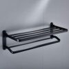 Towel Rack Bathroom Black Double-Layer Double Rod Folding,Movable Towel Rack,Towel Rail With Dual Row Towel Shelf For Bathroom,Wall-Mounted