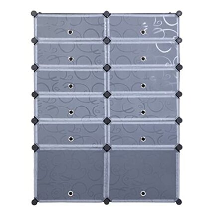 FGHOEV Modular Cube Storage Unit 12-Cube DIY Shoe Rack Organizer Plastic Cabinet with Doors 6 Tier Sloset Cabinet 10Small&2Large Cells