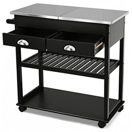 QUANJJ Rolling Kitchen Island Trolley Cart With Drawers Kitchen Storage Racks Parlor Bathroom Office Shelf Gadget (Color : Svart, Size : 34.5x16x