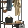 DDJ Hall Tree with Bench and Shoe Storage, Entryway Bench with Coat Rack with Shoe Storage, 7-in-1 Entryway Coat Rack with Hooks and Hanging Rod,