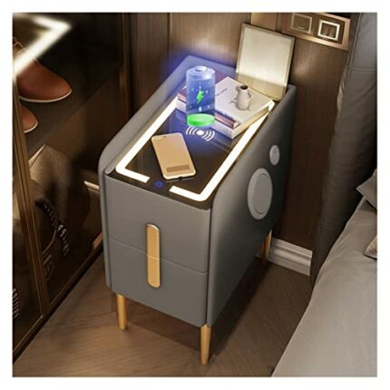 JJZXD -Narrow Smart Bedside Table Charging Nightstands Multi-Functional Wood Side Table (Color : Grey, Size : Argento)