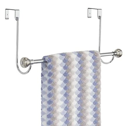 mDesign Metal Bathroom Over Shower Door Towel Rack Holder - Storage Organizer Bar for Hanging Washcloths, Bath, Hand, Face & Fingertip Towels - B