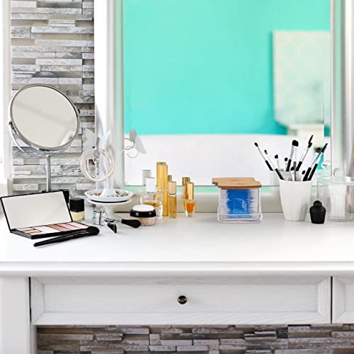 Relaxdays Cotton Swab Storage Box, Acrylic Lidded Organiser, Stick Bathroom Dispenser, Various Sizes, White/Brown