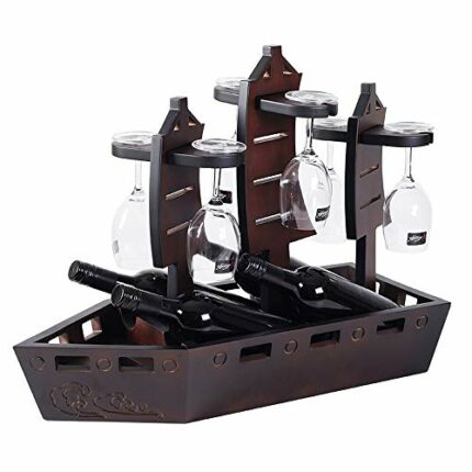 PIBM Sailing Wine Rack | Solid Wood Wine Rack Hanging Cup Holder | Wine Bottle Rack European Wine Rack Solid Wood Cup Holder | Bar Wine Rack Wood