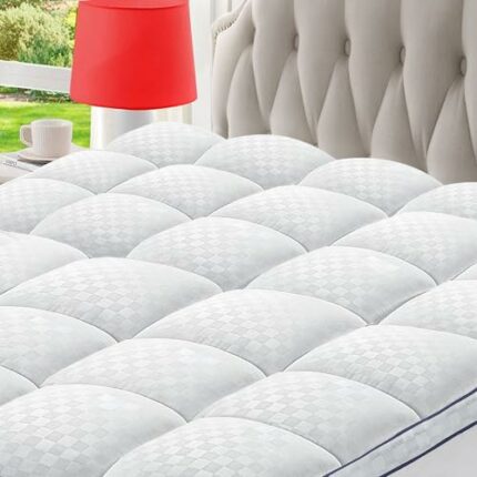 BedLuxury Short Queen Mattress Topper Extra Thick Mattress Pad Quilted Pillow Top Plush Soft with 8-21 Inch Deep Pocket - White