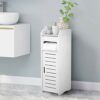 Bathroom Cabinet Free Standing White Bathroom Storage Cabinet Bathroom Corner Cabinet PVC Wood Plastic Board Bathroom Shelf Toilet Cabinet Storag