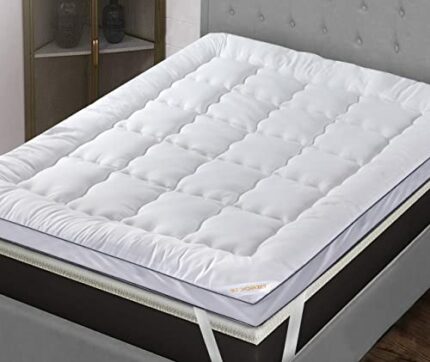 Bedorzo® Mattress Topper Double Bed | 5 CM Thick Mattress Topper Double with Strong Elastic Bands fits up to 40 CM | Brushed Microfiber | Premium