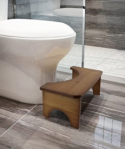 AkoaDa Toilet Stool, Bamboo Toilet Stool, Bathroom Toilet Stool, 35 Degree Heavy Duty C Shaped Stool Bathroom Accessories Foot Stool