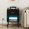 Aobafuir Nightstand with Charging Station and LED Lights,Bedside Table with 1 Drawer,Modern Night Stand,End Table for Bedroom, Living Room,Black